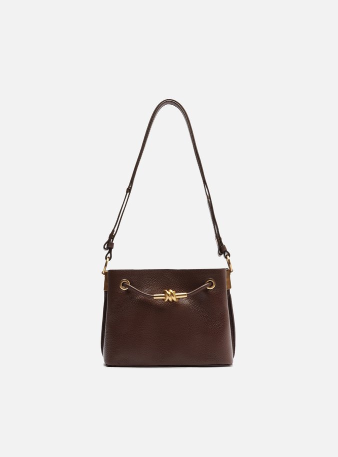 Bolsa Tiracolo Marrom Dark Couro Helena Pequena Nó