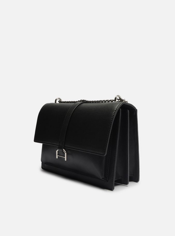 Bolsa Tiracolo Preta Pequena Corrente Divisórias