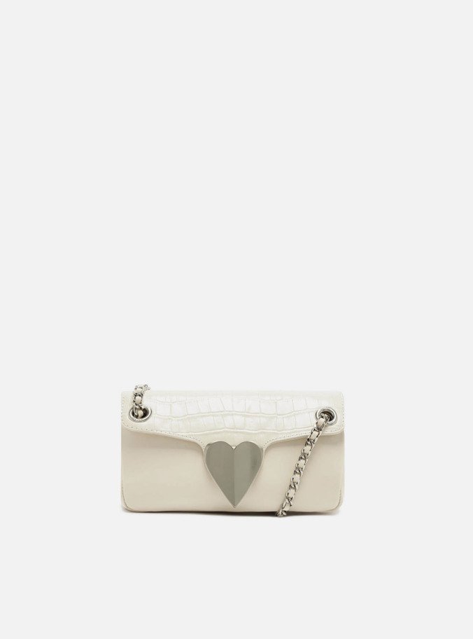Bolsa Tiracolo Branca Couro Pequena Coração Metal