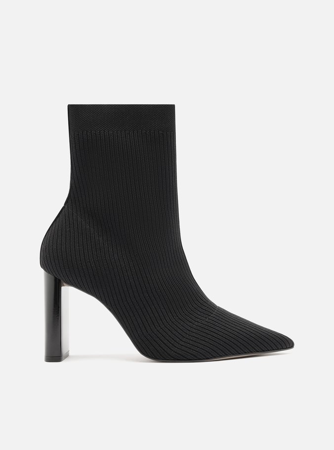 Bota Skinny Preta Knit Cano Médio Salto Bloco