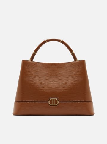 Bolsa Tote Marrom Couro Grande Anéis