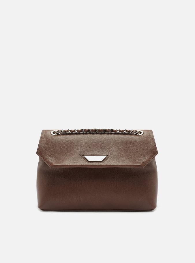 Bolsa Tiracolo Marrom Escura Couro Média Metal