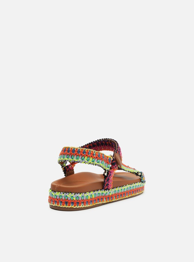 Sandália Papete Colorida Crochê Flatform