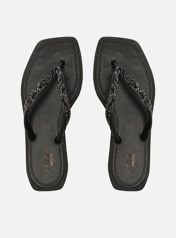 Chinelo de Dedo Preto Recouro Square Strass