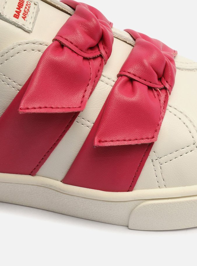 Tênis Infantil Slip On  Branco e Rosa Laço
