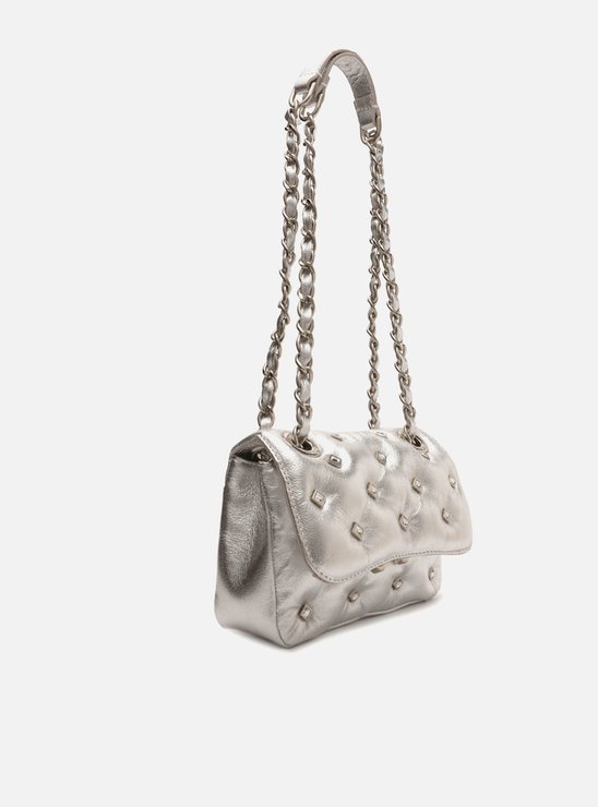 Bolsa Tiracolo Prata Couro Mizz Stone Pequena