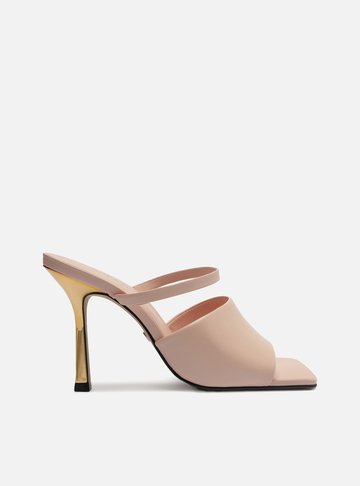 Mule Rosa Couro Salto Fino Tira Larga
