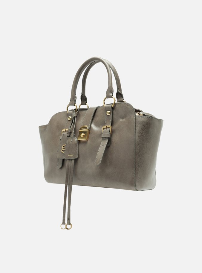 Bolsa Tote Cinza Couro Estonado Média Metal