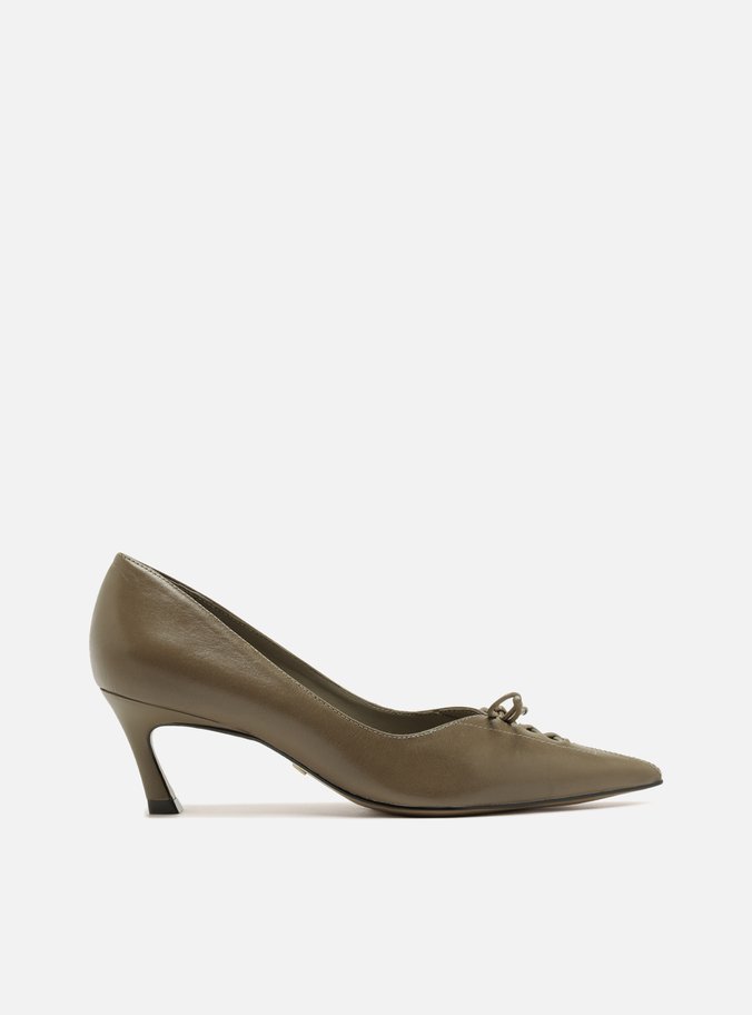 Scarpin Cinza Couro Salto Fino Laço