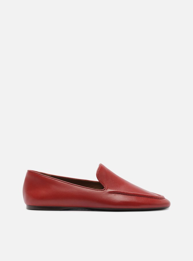 Mocassim Vermelho Couro Bico Redondo