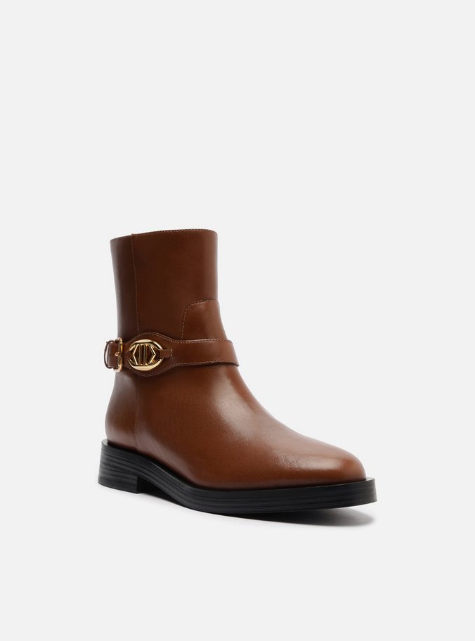 Bota Marrom Couro Cano Curto Detalhe Metal