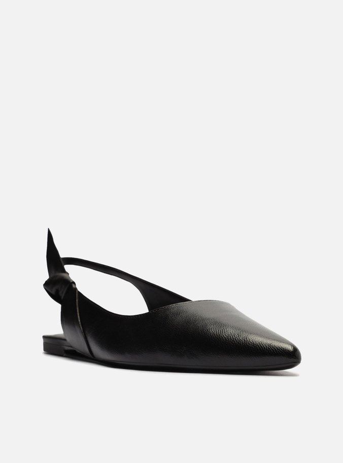 Sapatilha Preta Couro Slingback Nó