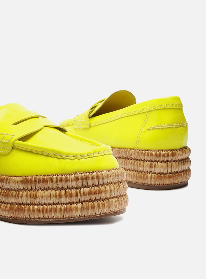 Mocassim Amarelo Couro Flatform Corda