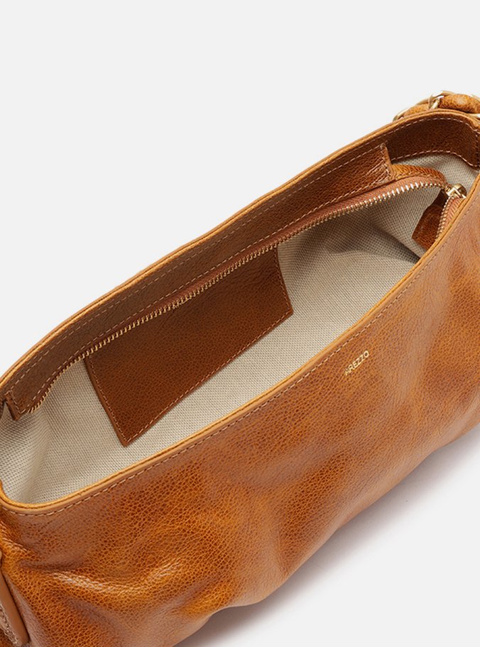 Bolsa Tiracolo Caramelo Couro Média Franzida