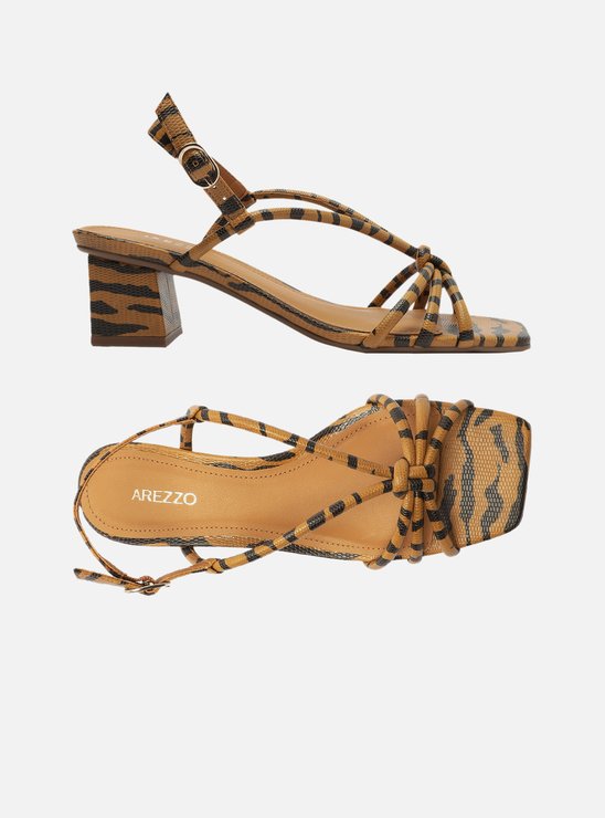 Sandália Animal Print Salto Bloco Quadrado Tiras