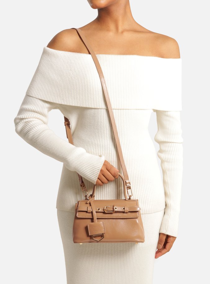 Tiracolo Bege Couro Pequena Bag Charm Victória