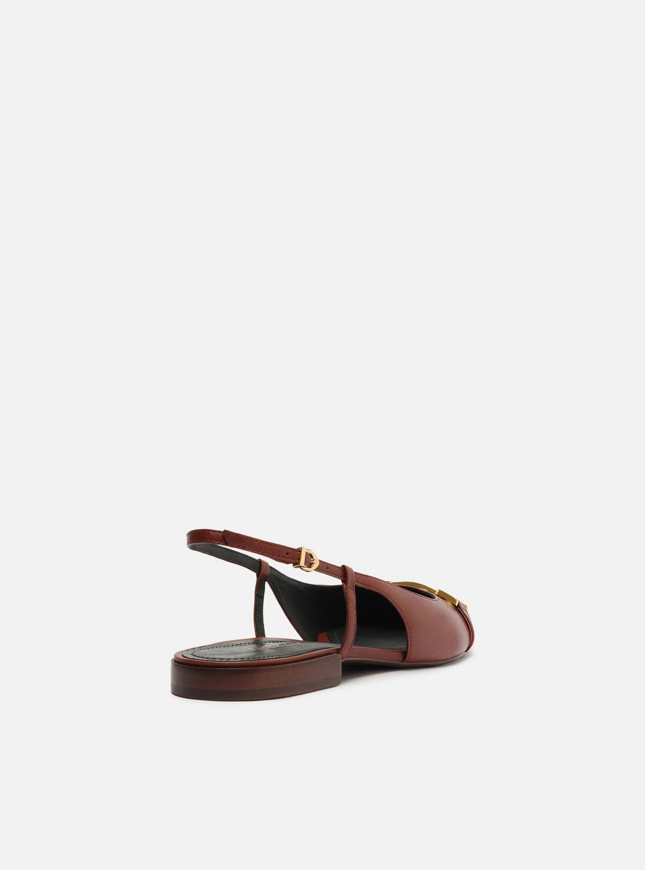 Sapatilha Marrom Couro Bico Fino Slingback Metal — foto 3