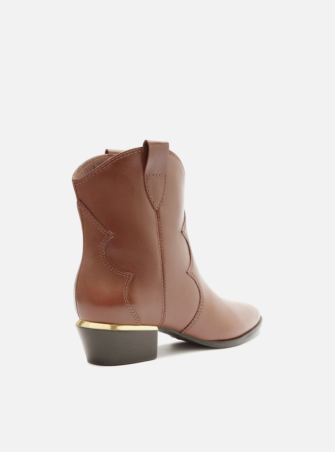 Bota Marrom Couro Cano Curto Salto Baixo West