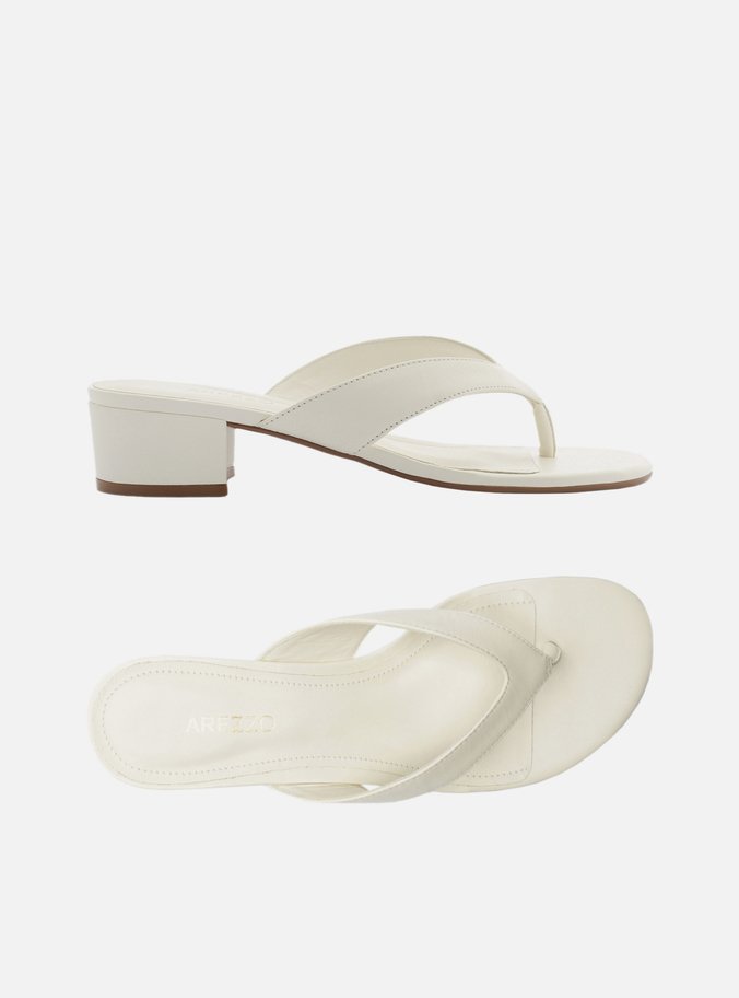 Tamanco Branca Salto Baixo Tiras Flip Flop