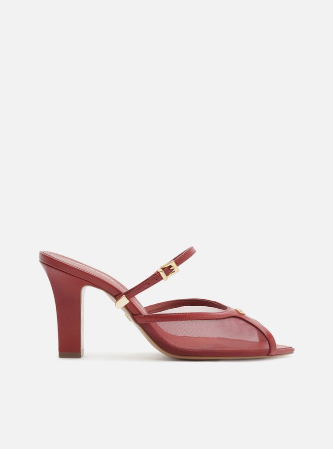 Mule Vermelha Salto Bloco Alto Peep Toe