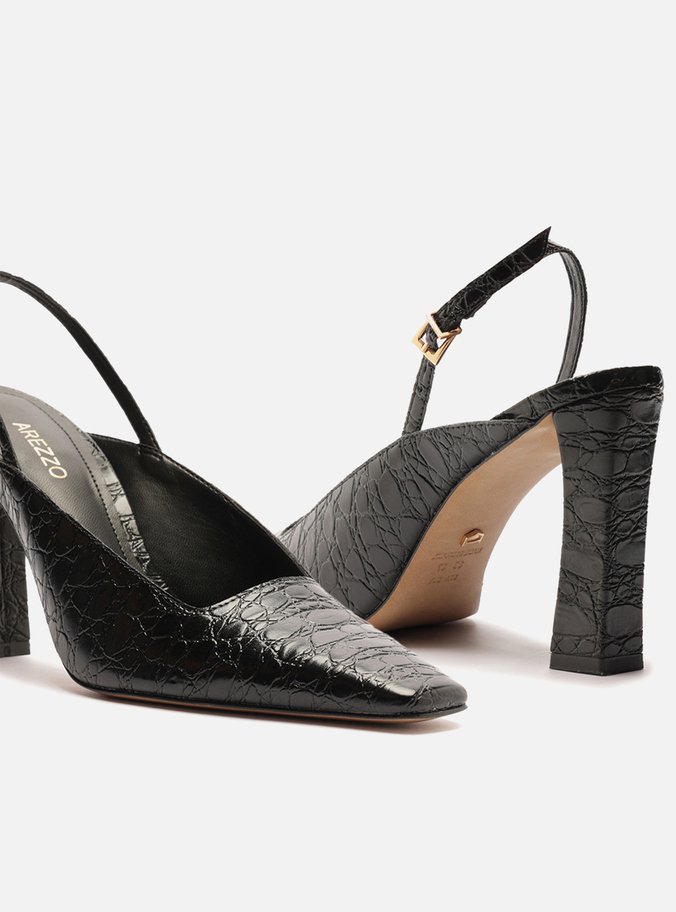 Scarpin Preto Croco Slingback