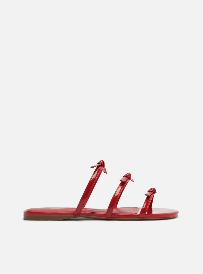 Rasteira Vermelha Verniz Tiras Laços