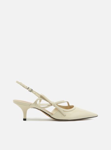 Scarpin Branco Salto Fino Slingback Laço