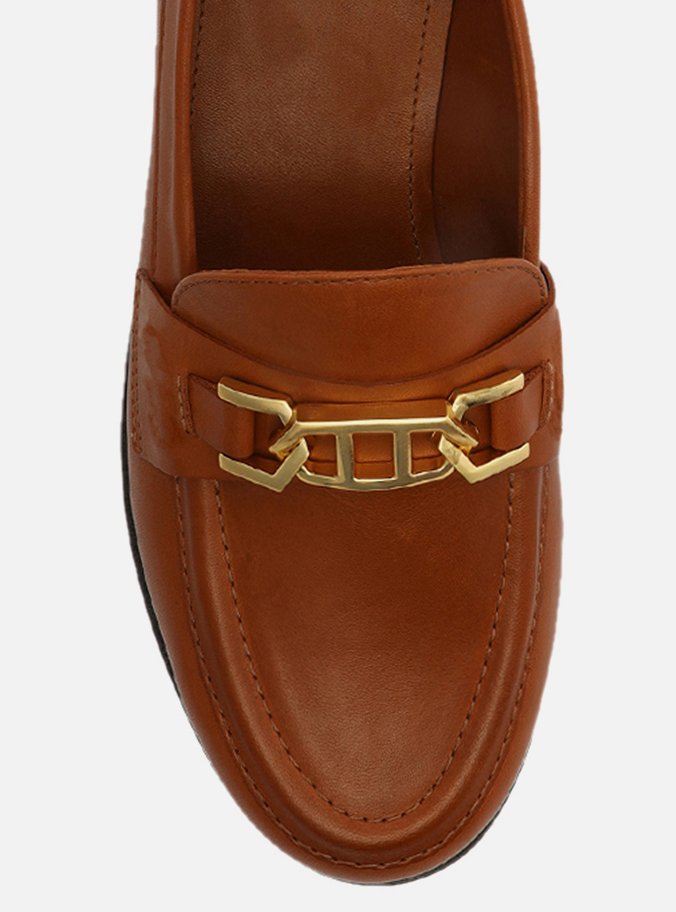 Mocassim Marrom Couro Metal Livia