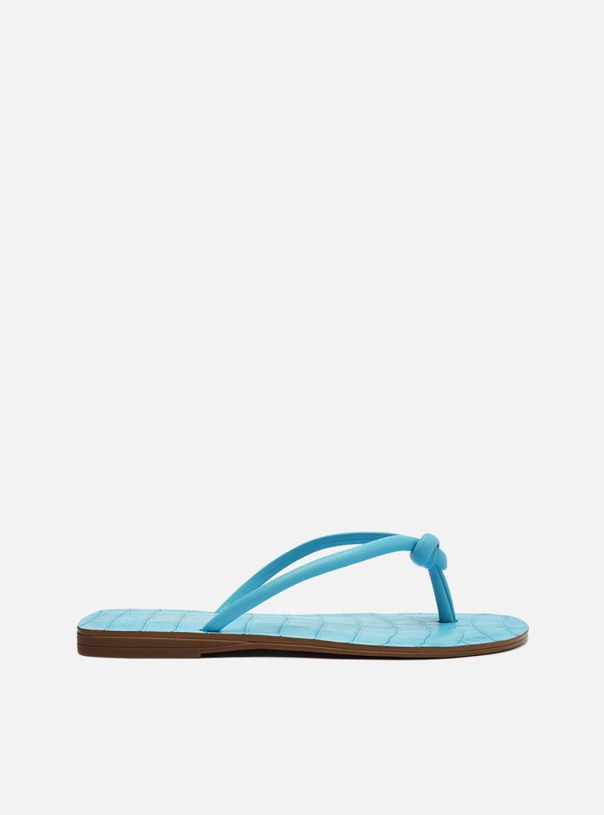Rasteira Azul Croco Bico Quadrado