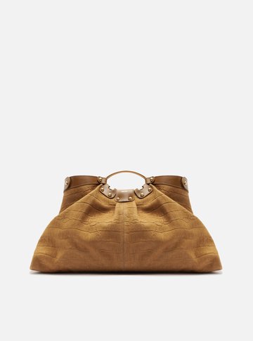 Bolsa Tote Marrom Suede Croco Grande
