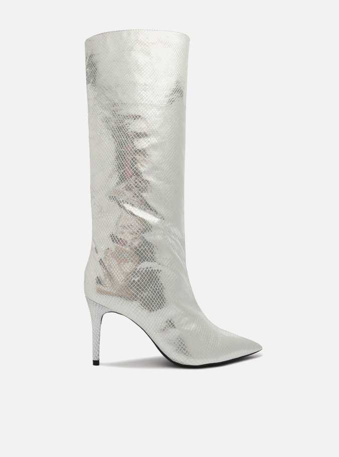 Bota Prateada Snake Cano Alto Salto Fino