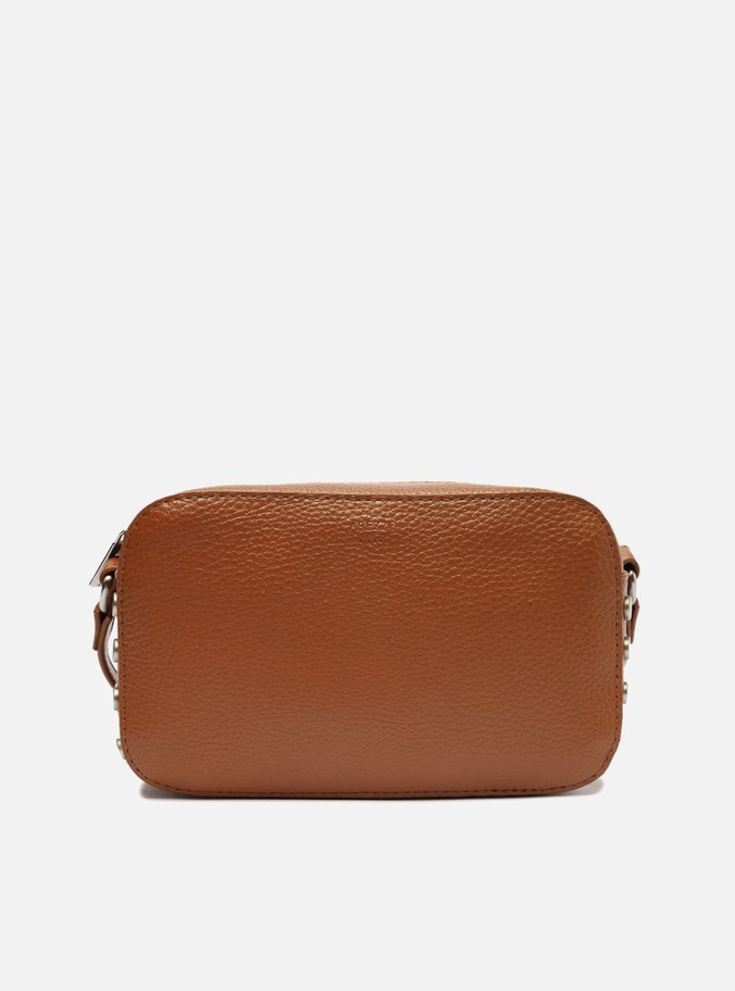 Bolsa Tiracolo Marrom Couro Rebites Média