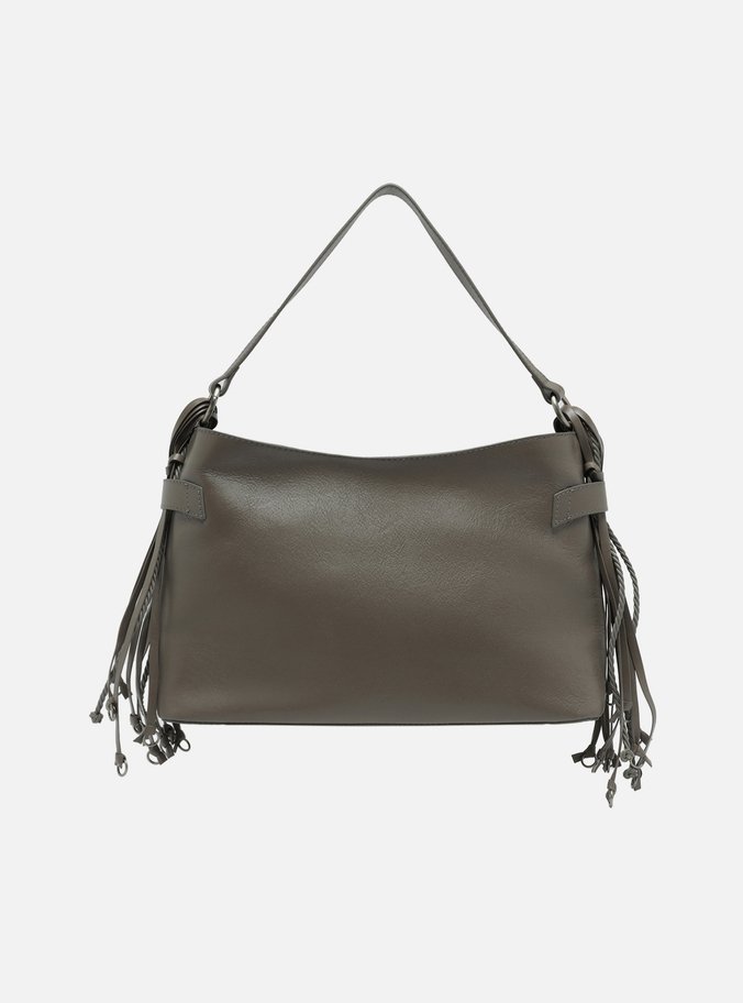 Bolsa Tote Cinza Couro Camurça Grande Tiras