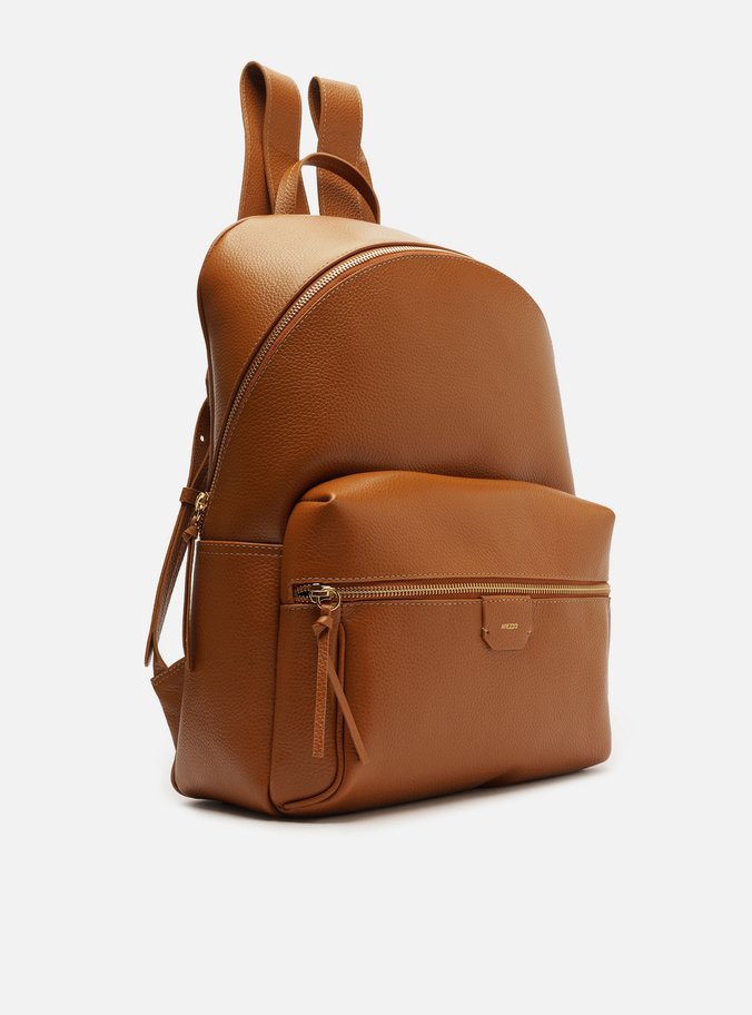 Mochila Marrom Couro Grande Bolso Frontal Zíper