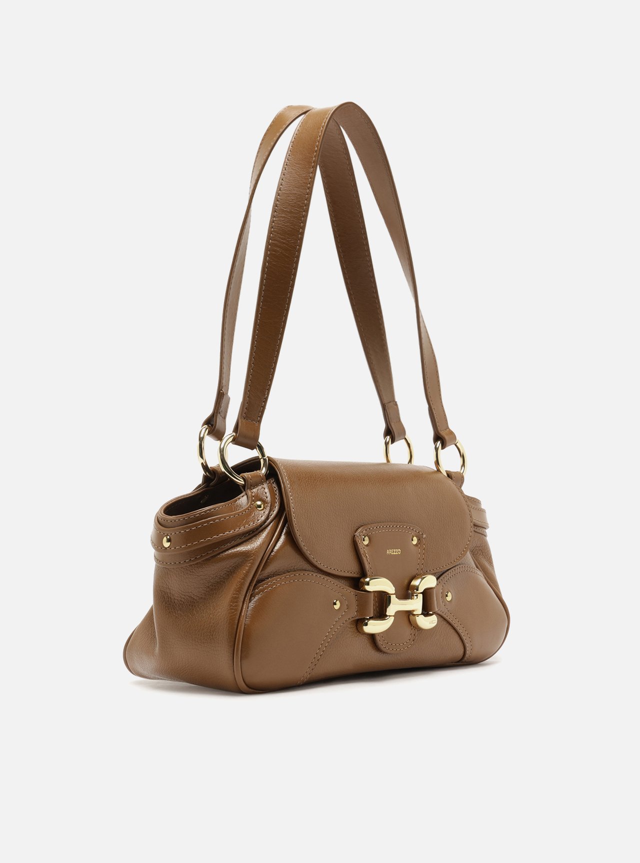 Bolsa Shoulder Marrom Couro Média Fecho Metálico — foto 5