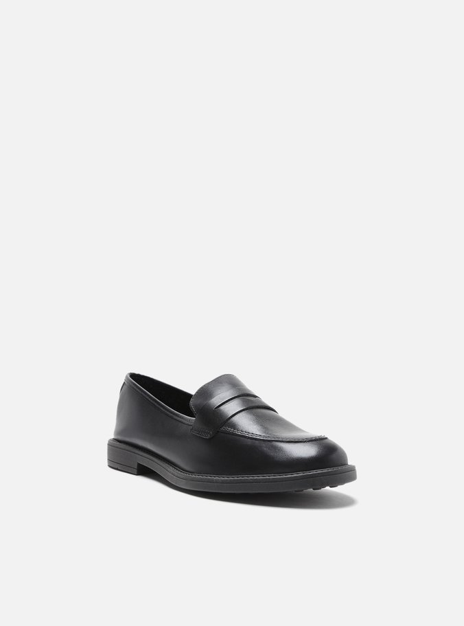 Mocassim Preto Couro Bico Redondo Básico Easy