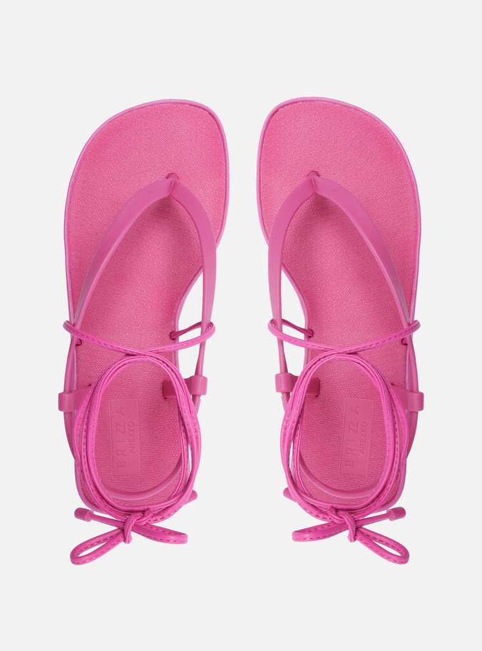 Sandália Rosa Flatform Amarração Bela