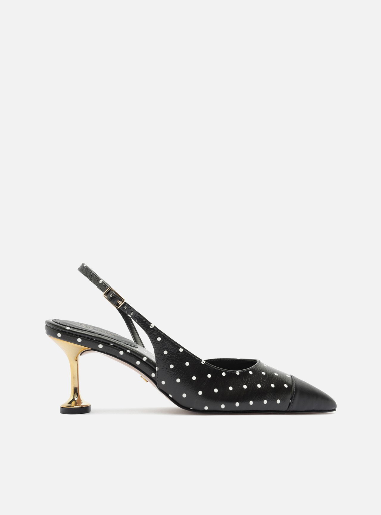 Scarpin Preto Poá Salto Médio Taça Slingback Branco — foto 1