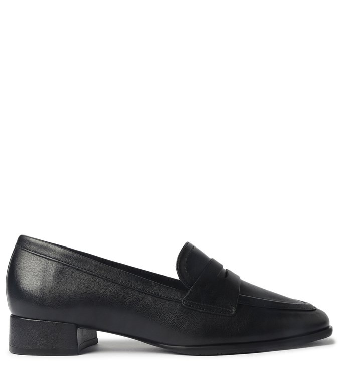 Mocassim Preto Couro Salto Bloco