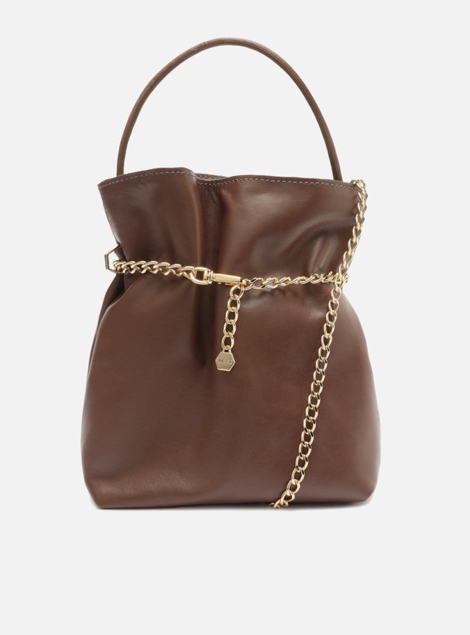 Bolsa Tiracolo Marrom Couro Pequena Correntes