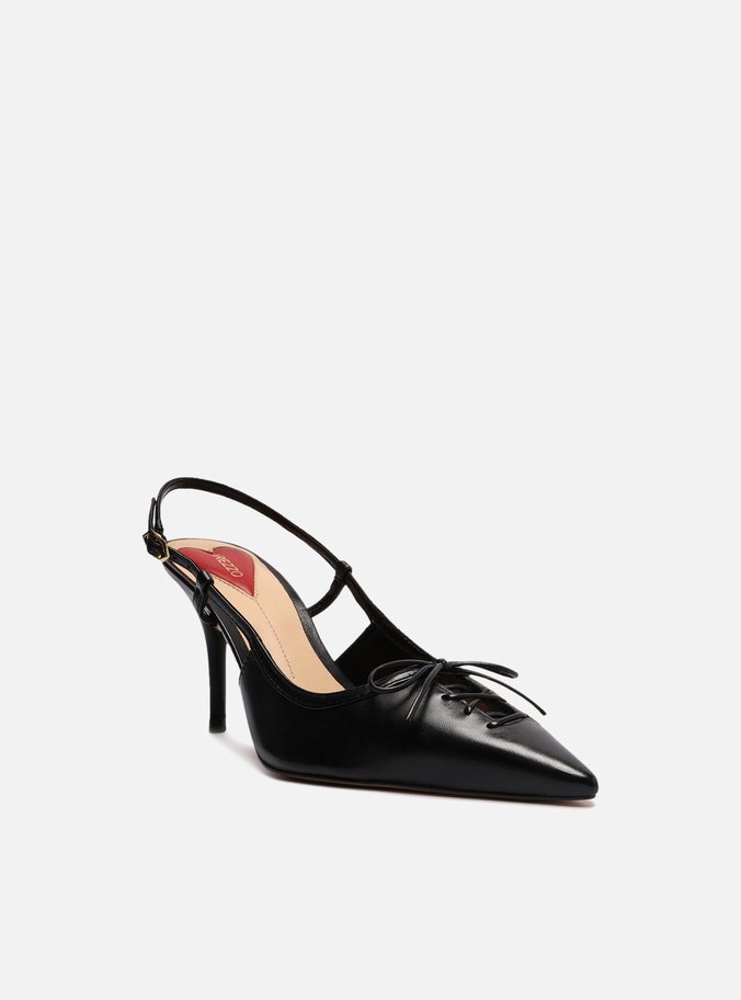 Scarpin Preto Couro Bico Fino Slingback