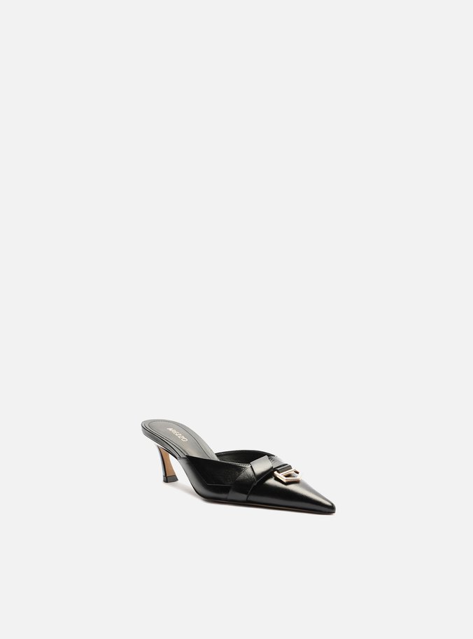 Mule Preto Couro Bico Fino