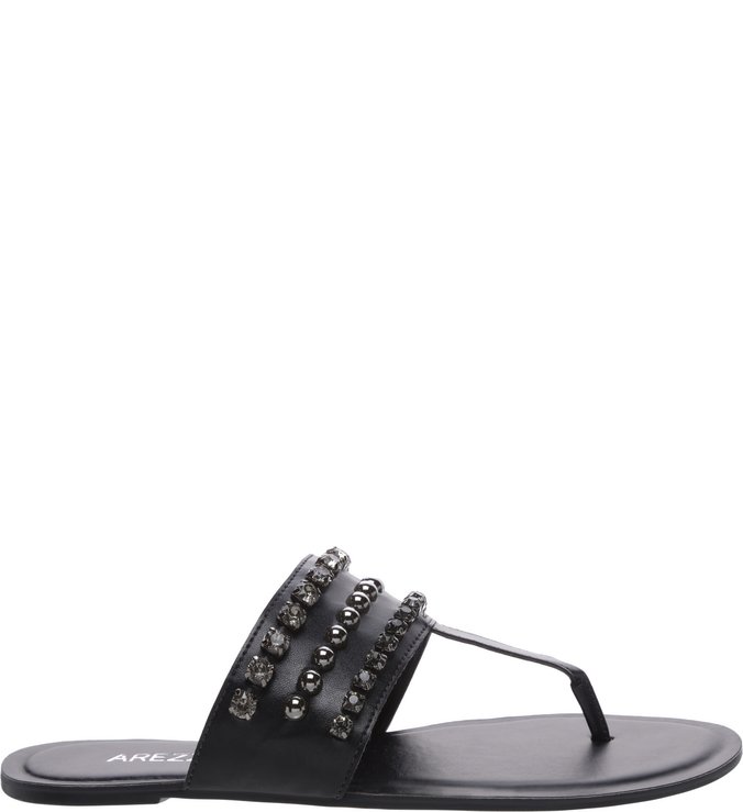 Chinelo Rasteiro Tachas e Strass  Preto