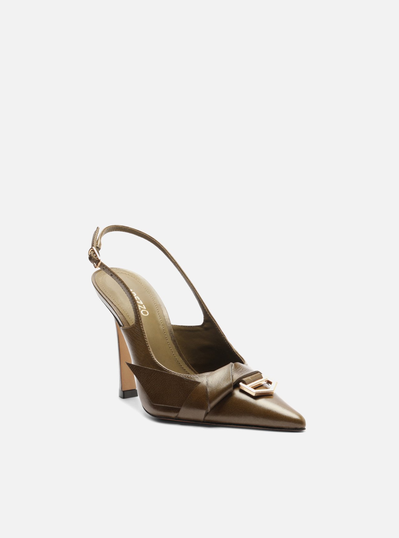 Scarpin Verde Militar Couro Bico Fino Salto Alto — foto 2