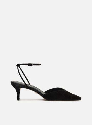 Scarpin Preto Nobuck Salto Kitten Aberto