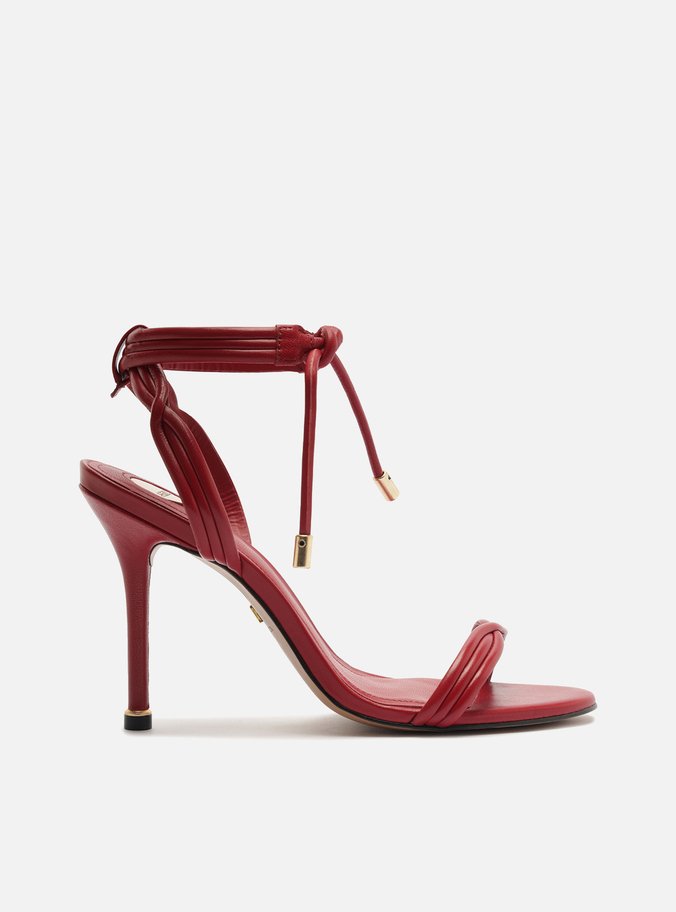 Sandália Vermelha Salto Fino Amarração