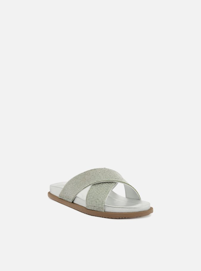 Slide Prata Tiras Largas Strass