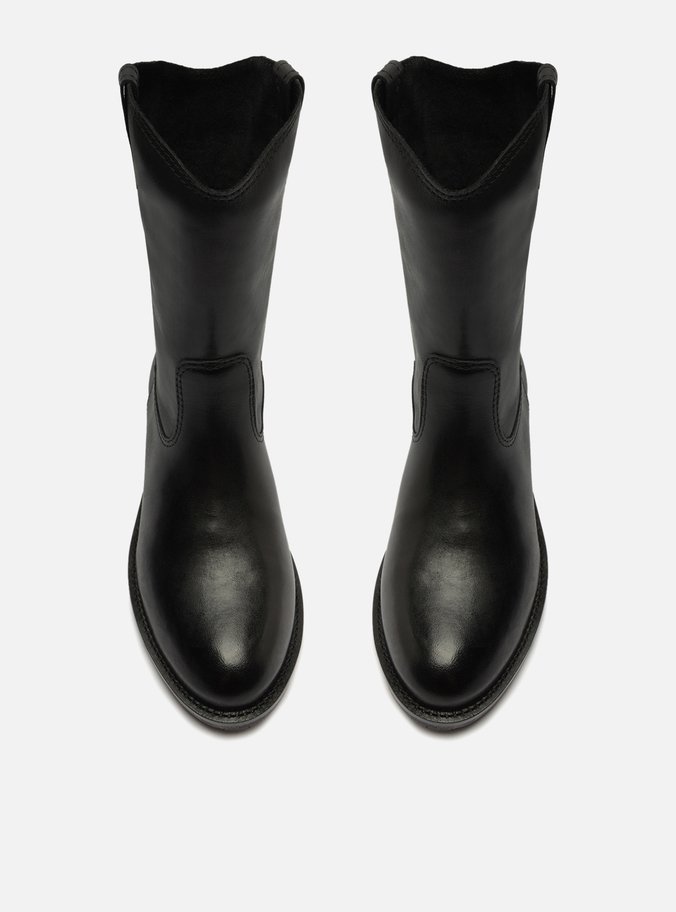 Bota Preta Couro Cano Médio Alicia