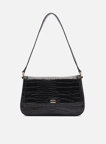 Bolsa Tiracolo Preta Média Croco