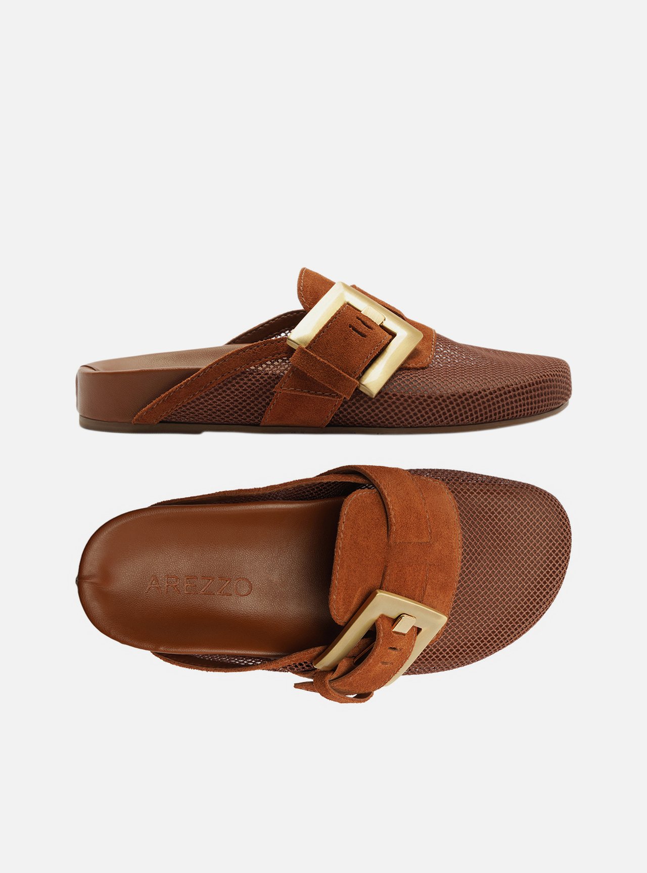 Mule Clog Marrom Tela Fivela — foto 5